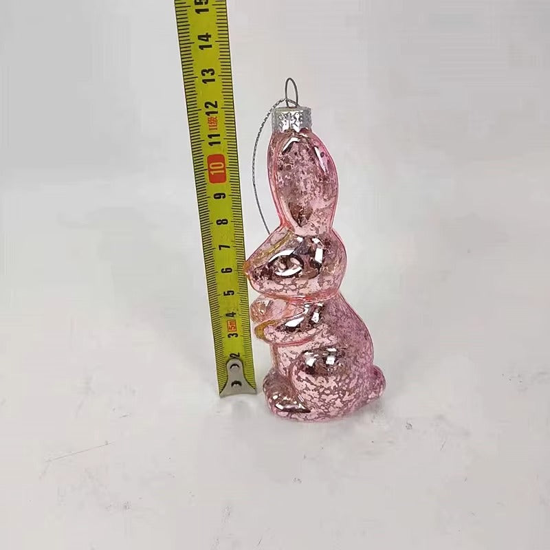 Hand-Blown Easter Decoration Glass Bunny- pink Silver Spot