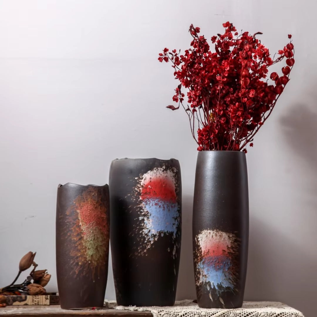 New Design Chinese Handmade Vases Rustic Pottery Shabby Chic Flower Retro Vintage Nordic Antique Ceramic Floor Vase