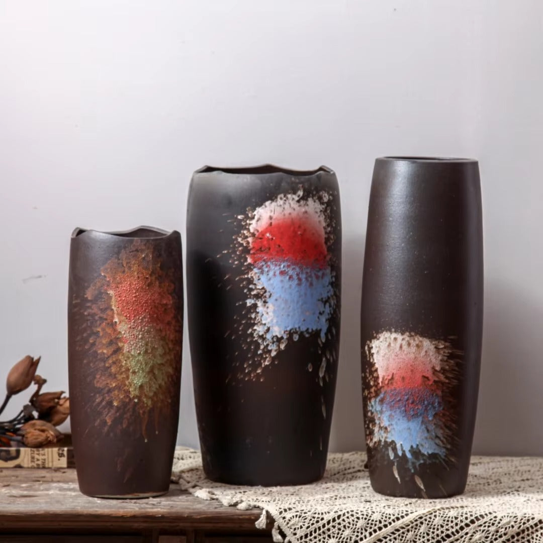 New Design Chinese Handmade Vases Rustic Pottery Shabby Chic Flower Retro Vintage Nordic Antique Ceramic Floor Vase