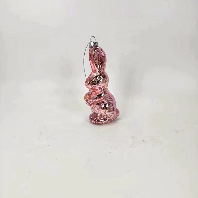 Hand-Blown Easter Decoration Glass Bunny- pink Silver Spot