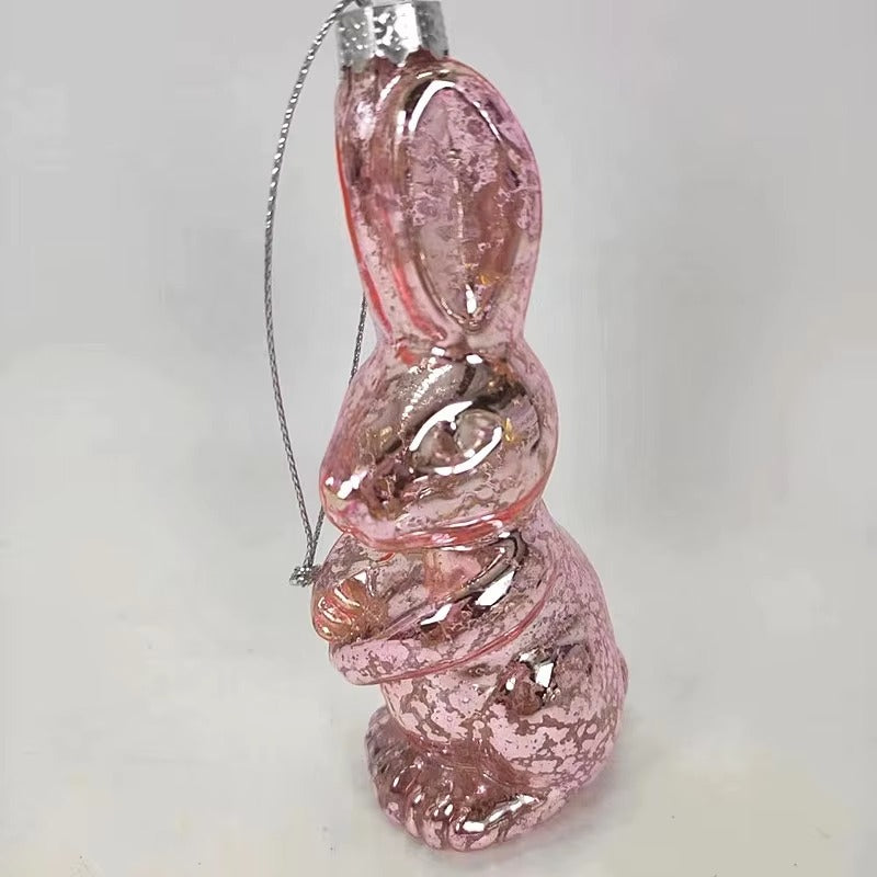 Hand-Blown Easter Decoration Glass Bunny- pink Silver Spot
