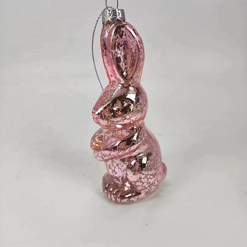 Hand-Blown Easter Decoration Glass Bunny- pink Silver Spot