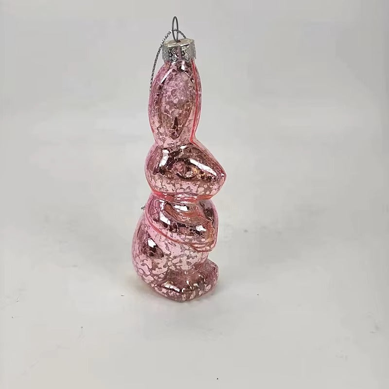 Hand-Blown Easter Decoration Glass Bunny- pink Silver Spot