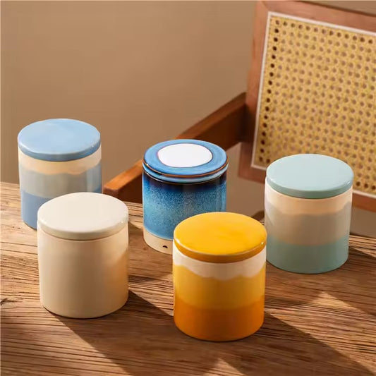 Nordic Home Wedding Decoration Candle Cup Handmade Luxury Ceramic Candle Jars With Lid